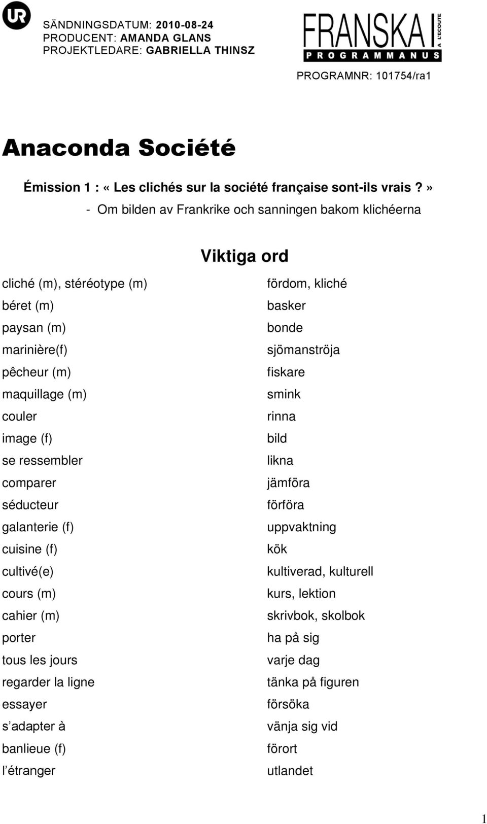 image (f) se ressembler comparer séducteur galanterie (f) cuisine (f) cultivé(e) cours (m) cahier (m) porter tous les jours regarder la ligne essayer s adapter à