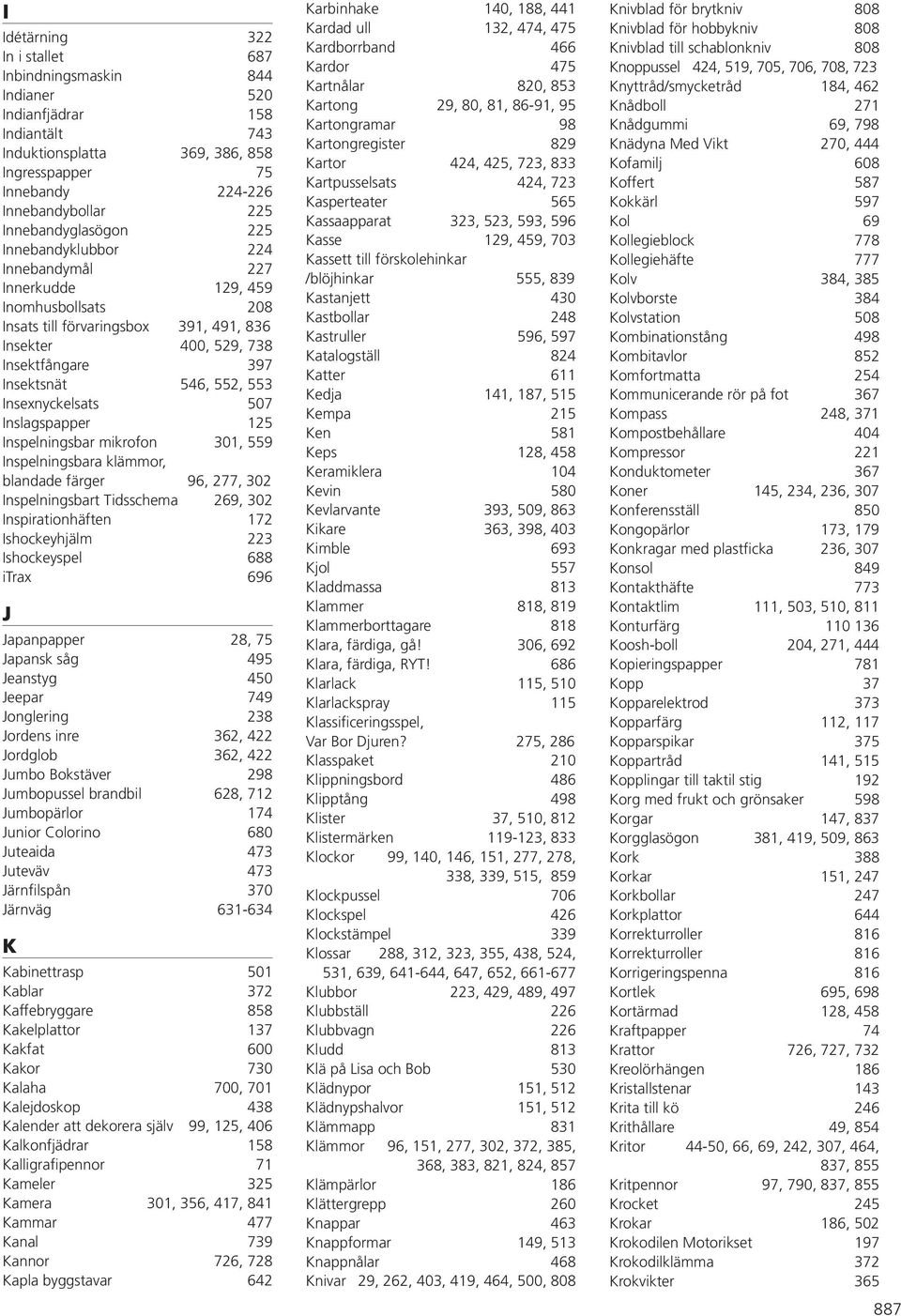 552, 553 Insexnyckelsats 507 Inslagspapper 125 Inspelningsbar mikrofon 301, 559 Inspelningsbara klämmor, blandade färger 96, 277, 302 Inspelningsbart Tidsschema 269, 302 Inspirationhäften 172