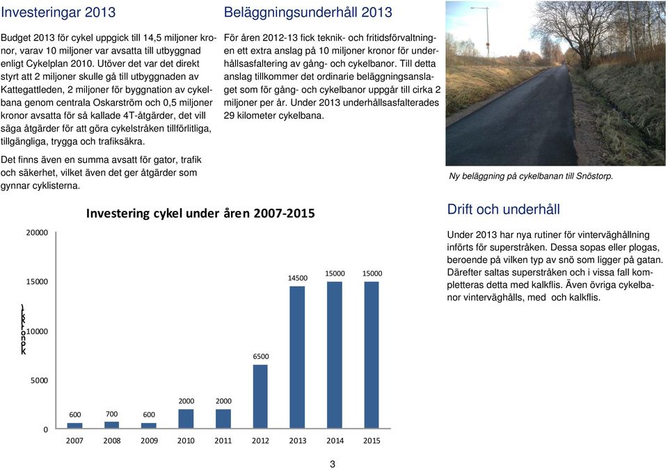 kallade 4T-åtgärder, det vill säga åtgärder för att göra cykelstråken tillförlitliga, tillgängliga, trygga och trafiksäkra.