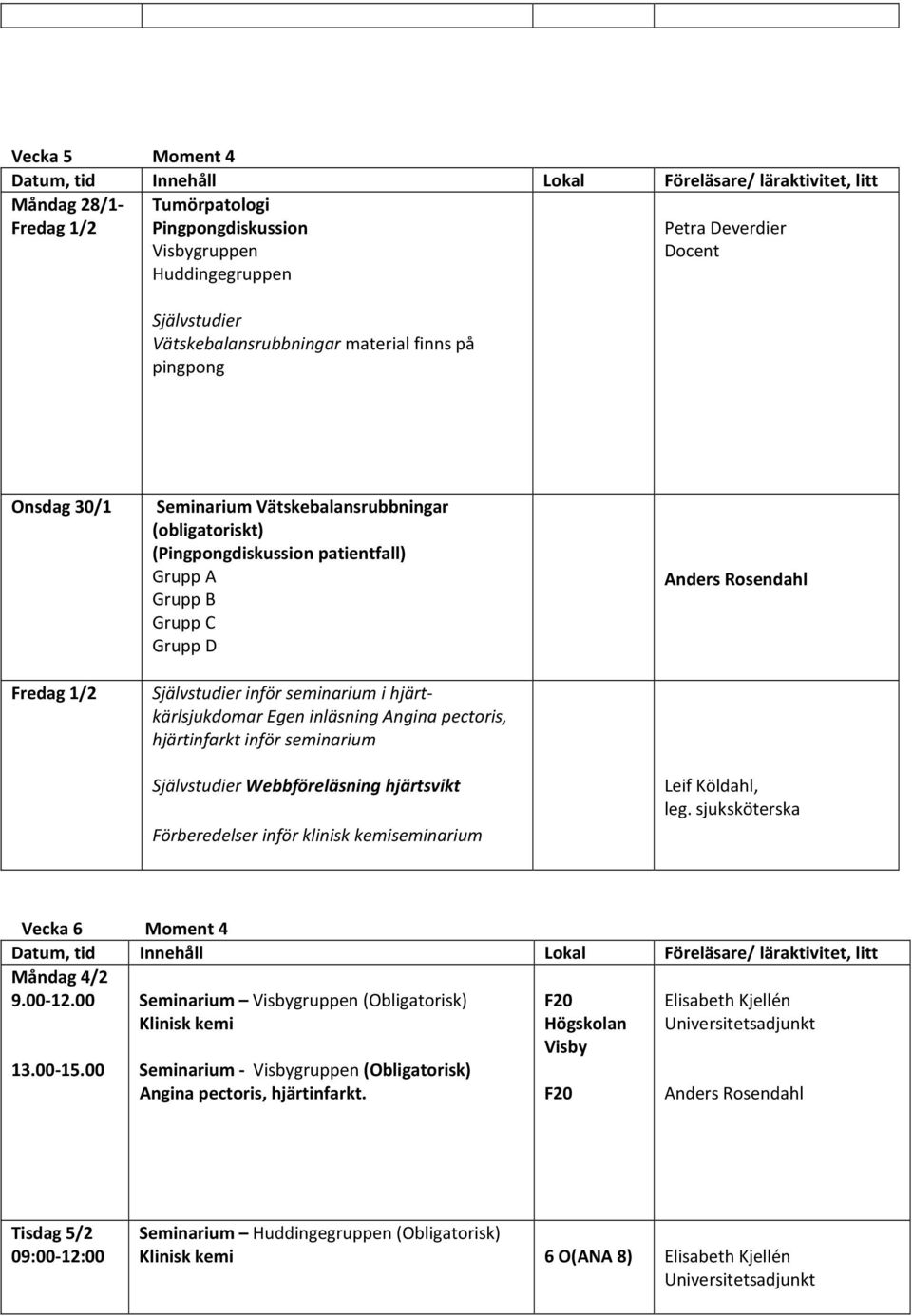 inför seminarium Webbföreläsning hjärtsvikt Förberedelser inför klinisk kemiseminarium Leif Köldahl, leg. sjuksköterska Vecka 6 Moment 4 Måndag 4/2 9.00-12.00 13.00-15.