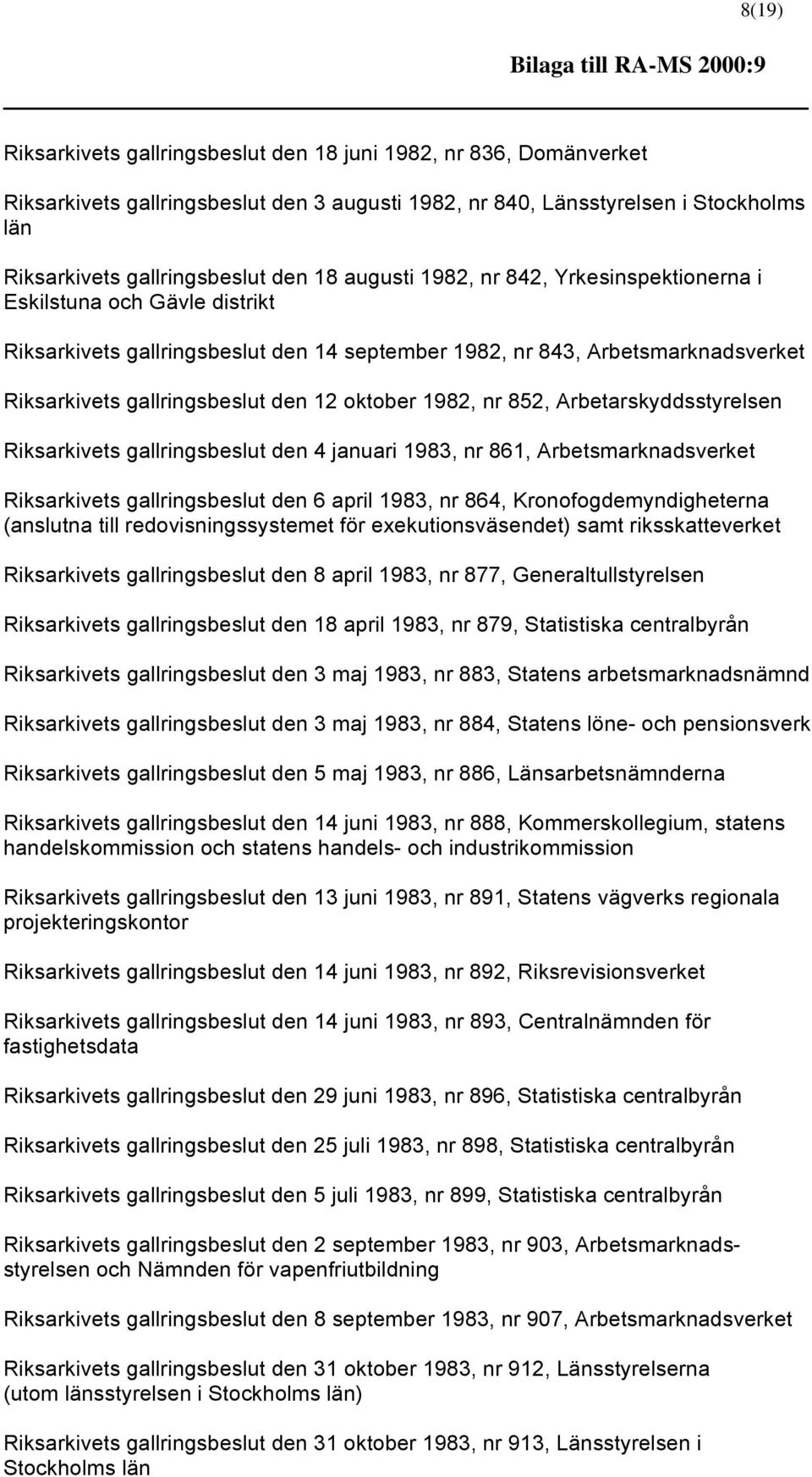 gallringsbeslut den 12 oktober 1982, nr 852, Arbetarskyddsstyrelsen Riksarkivets gallringsbeslut den 4 januari 1983, nr 861, Arbetsmarknadsverket Riksarkivets gallringsbeslut den 6 april 1983, nr