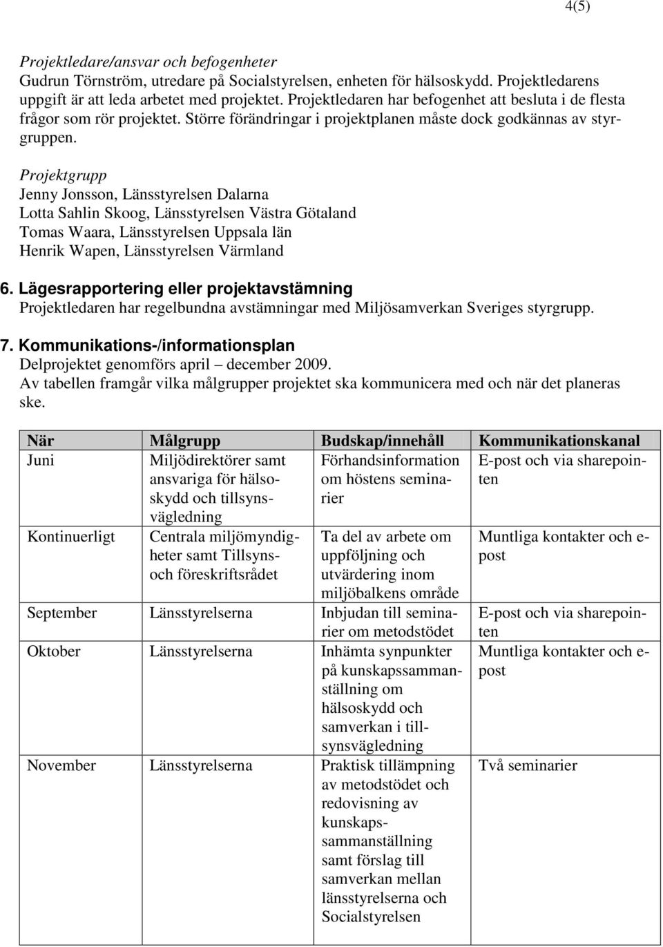 Projektgrupp Jenny Jonsson, Länsstyrelsen Dalarna Lotta Sahlin Skoog, Länsstyrelsen Västra Götaland Tomas Waara, Länsstyrelsen Uppsala län Henrik Wapen, Länsstyrelsen Värmland 6.