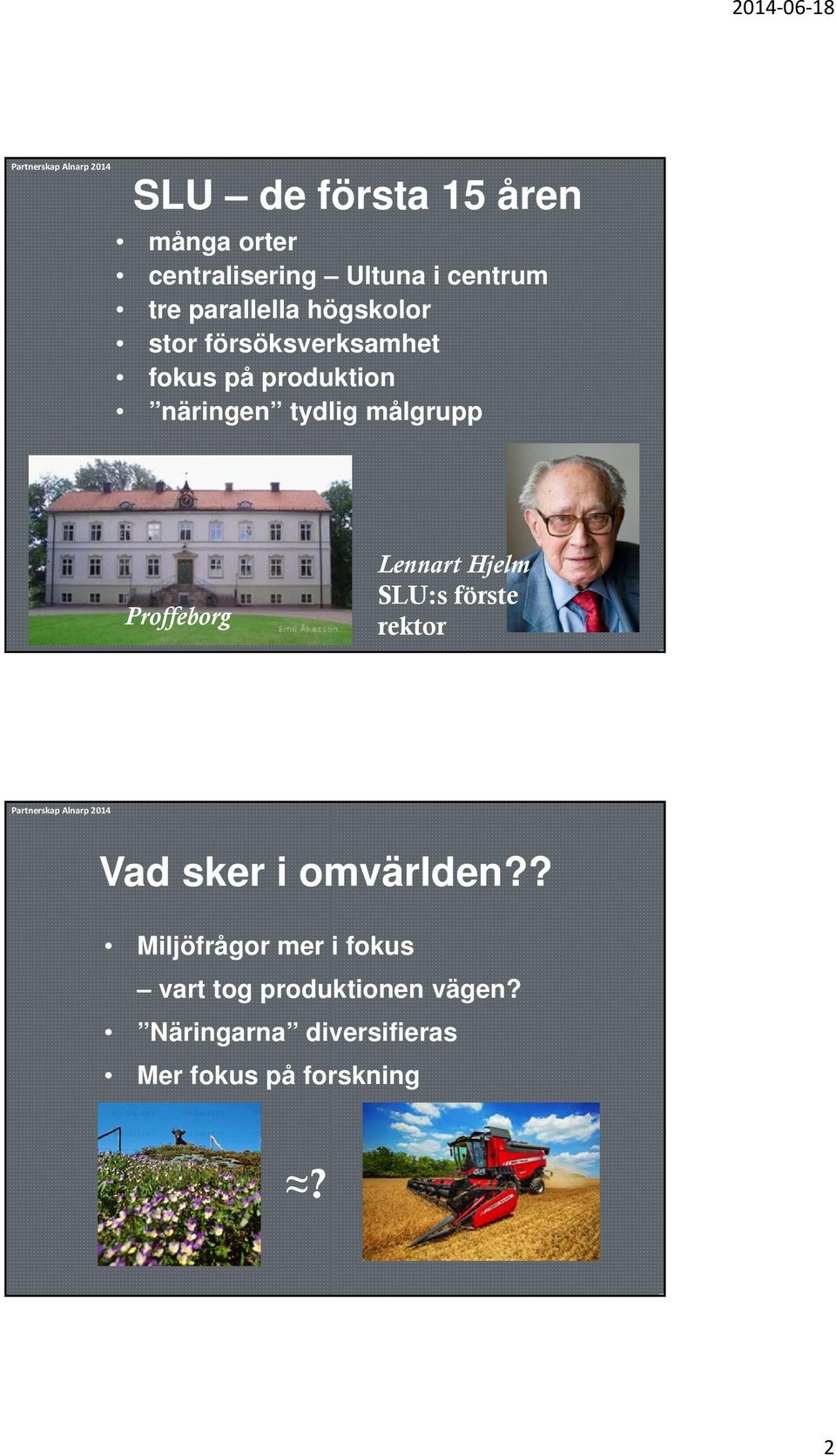 Proffeborg Lennart Hjelm SLU:s förste rektor Vad sker i omvärlden?