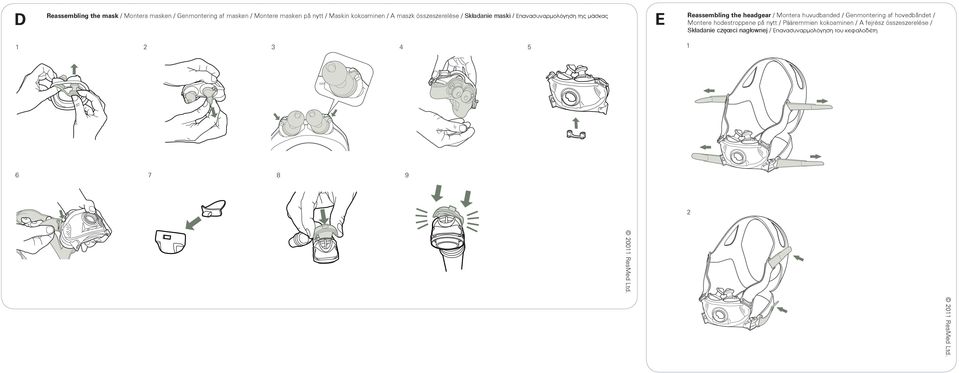 huvudbanded / Genmontering af hovedbåndet / Montere hodestroppene på nytt / Pääremmien kokoaminen / A fejrész