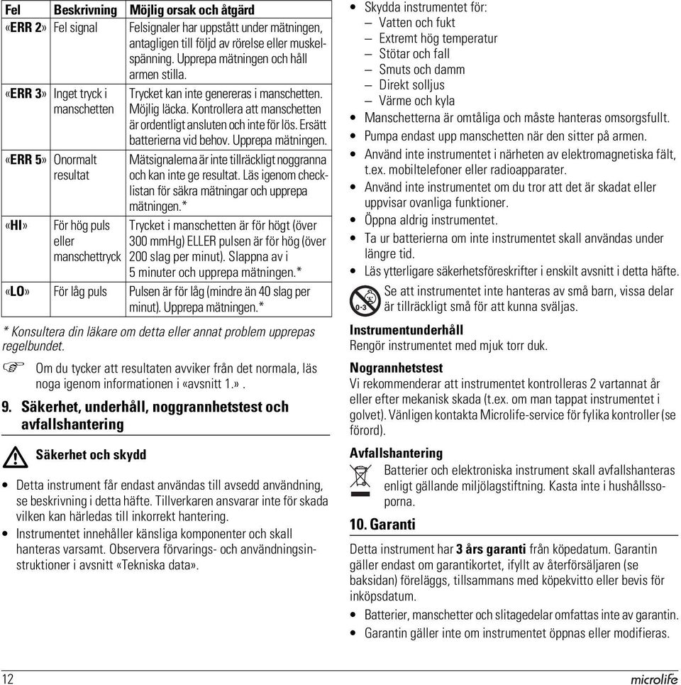 Om du tycker att resultaten avviker från det normala, läs noga igenom informationen i «avsnitt 1.». 9.