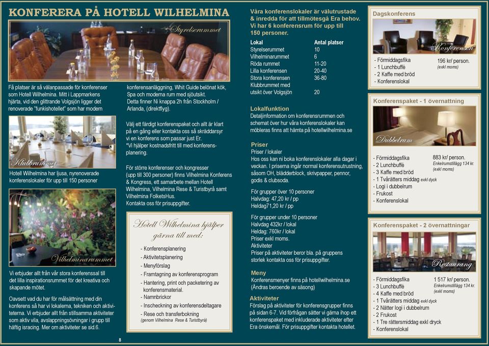personer. Vilhelminarummet Vi erbjuder allt från vår stora konferenssal till det lilla inspirationsrummet för det kreativa och skapande mötet.