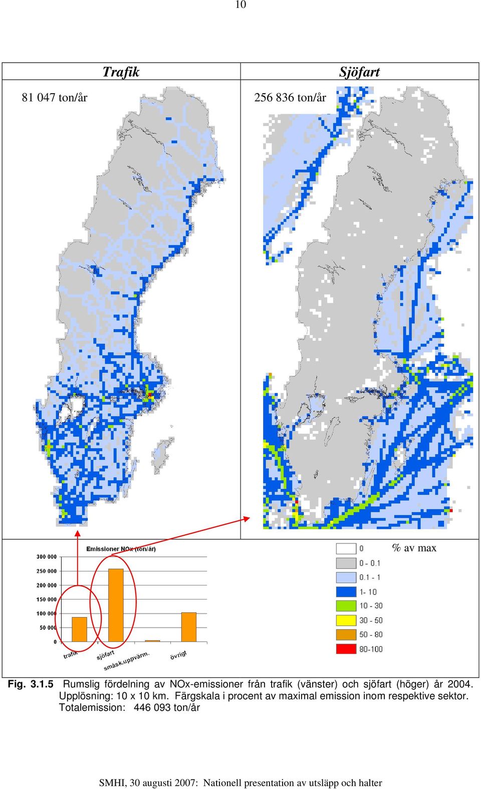 sjöfart (höger) år 2004. Upplösning: 10 x 10 km.