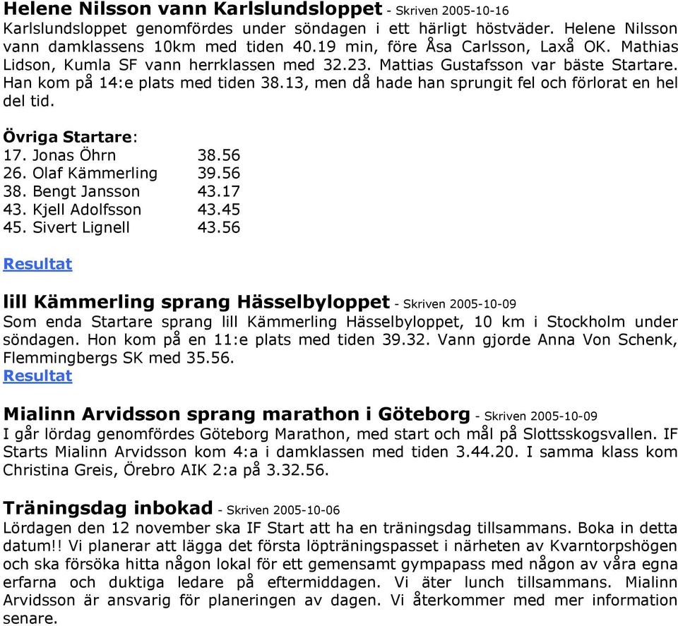 13, men då hade han sprungit fel och förlorat en hel del tid. Övriga Startare: 17. Jonas Öhrn 38.56 26. Olaf Kämmerling 39.56 38. Bengt Jansson 43.17 43. Kjell Adolfsson 43.45 45. Sivert Lignell 43.
