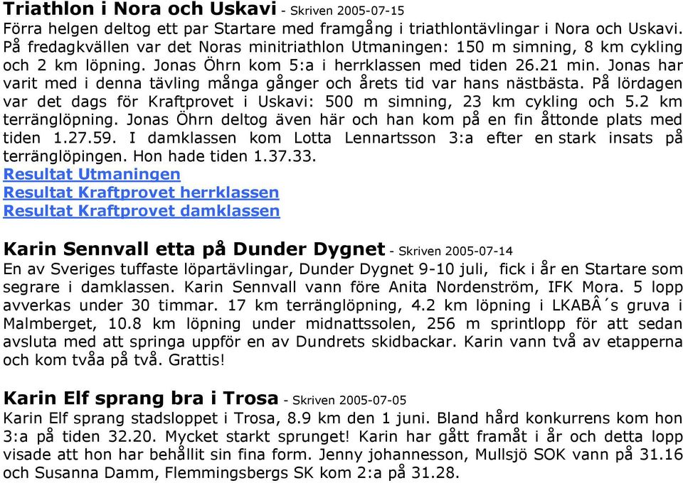 Jonas har varit med i denna tävling många gånger och årets tid var hans nästbästa. På lördagen var det dags för Kraftprovet i Uskavi: 500 m simning, 23 km cykling och 5.2 km terränglöpning.