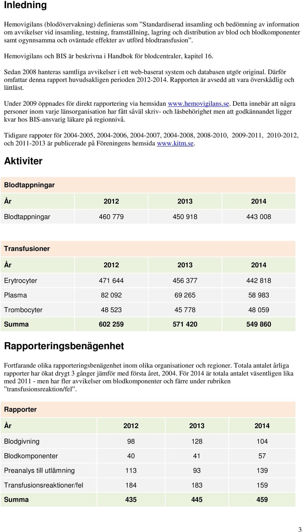Sedan 2008 hanteras samtliga avvikelser i ett web-baserat system och databasen utgör original. Därför omfattar denna rapport huvudsakligen perioden 2012-2014.
