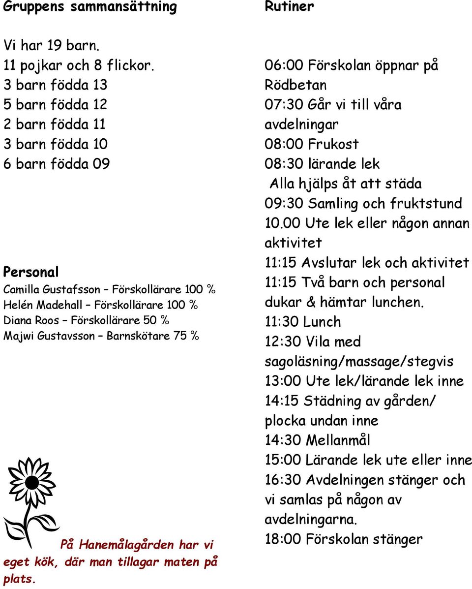 Gustavsson Barnskötare 75 % På Hanemålagården har vi eget kök, där man tillagar maten på plats.