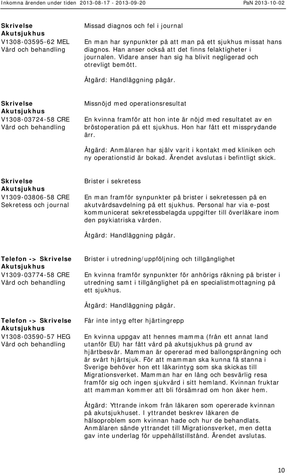 V1308-03724-58 CRE Missnöjd med operationsresultat En kvinna framför att hon inte är nöjd med resultatet av en bröstoperation på ett sjukhus. Hon har fått ett missprydande ärr.