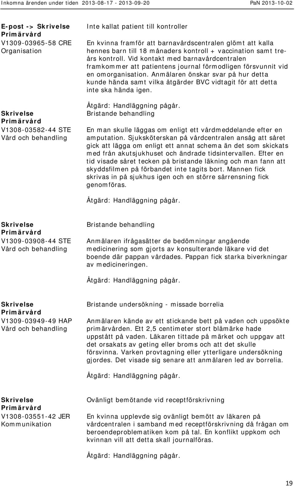 Anmälaren önskar svar på hur detta kunde hända samt vilka åtgärder BVC vidtagit för att detta inte ska hända igen.