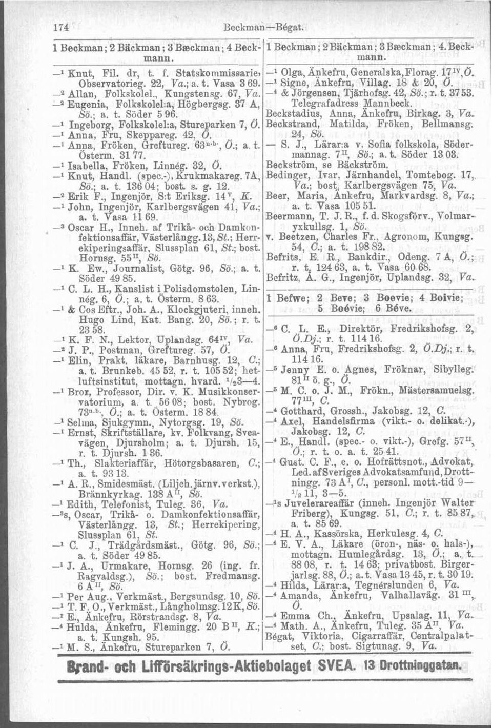 31 77. -l Isabella, Fröken, Linnég. 32, O. -1 Knut, Handl. (spec.-), Krukmakareg. 7h, So.; a. t. 13604; bost. s. g. 12. -a Erik F., Ingenjör, S:t Eriksg. 14', K.