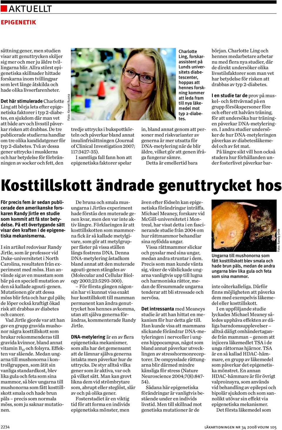 Det här stimulerade Charlotte Ling att börja leta efter epigenetiska faktorer i typ 2-diabetes, en sjukdom där man vet att både arv och livsstil påverkar risken att drabbas.