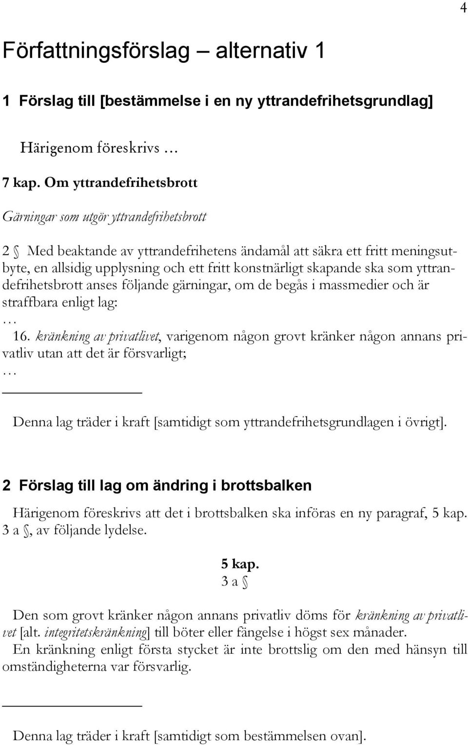 skapande ska som yttrandefrihetsbrott anses följande gärningar, om de begås i massmedier och är straffbara enligt lag: 16.