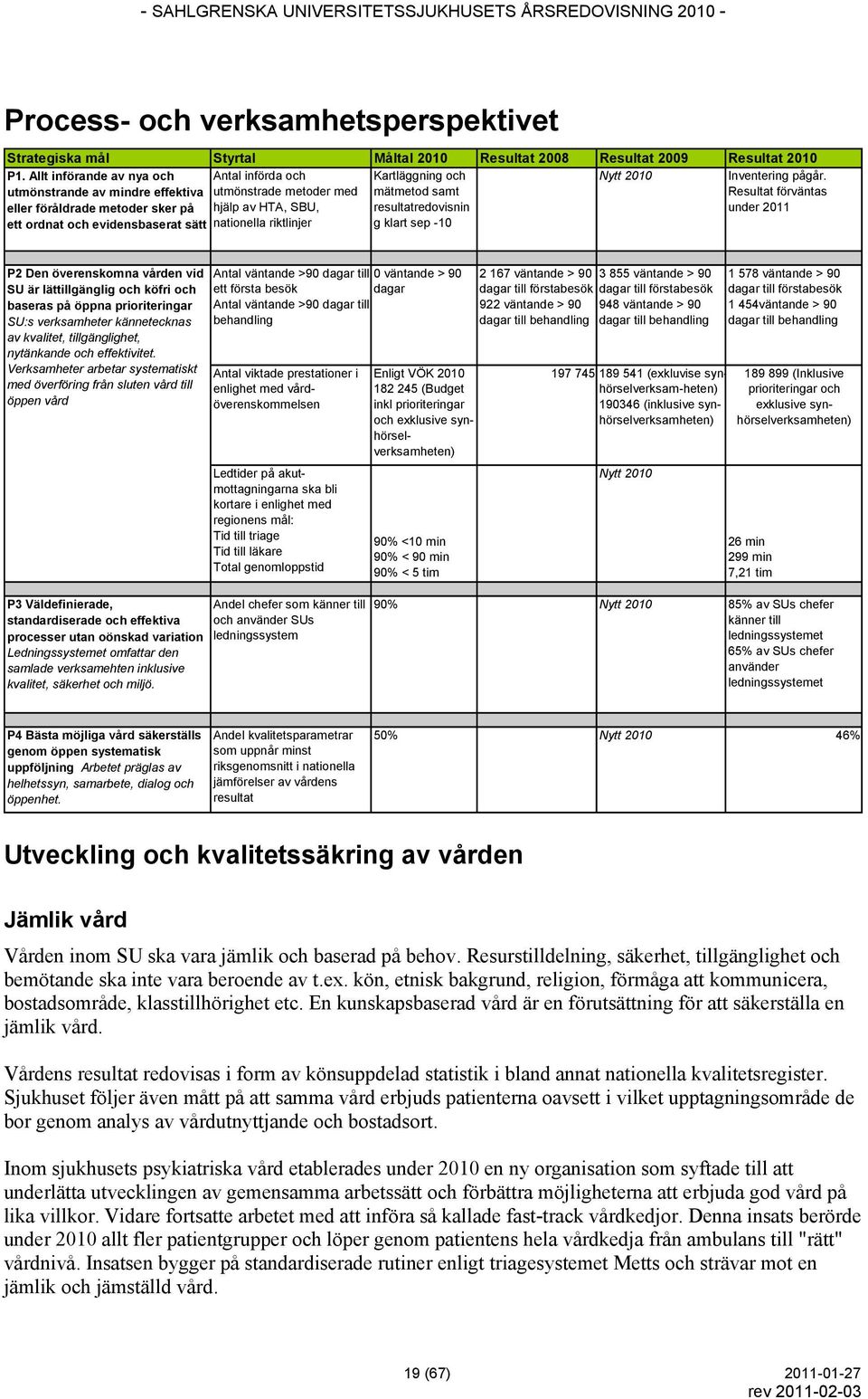 utmönstrande av mindre effektiva utmönstrade metoder med mätmetod samt Resultat förväntas eller föråldrade metoder sker på hjälp av HTA, SBU, resultatredovisnin under 2011 ett ordnat och