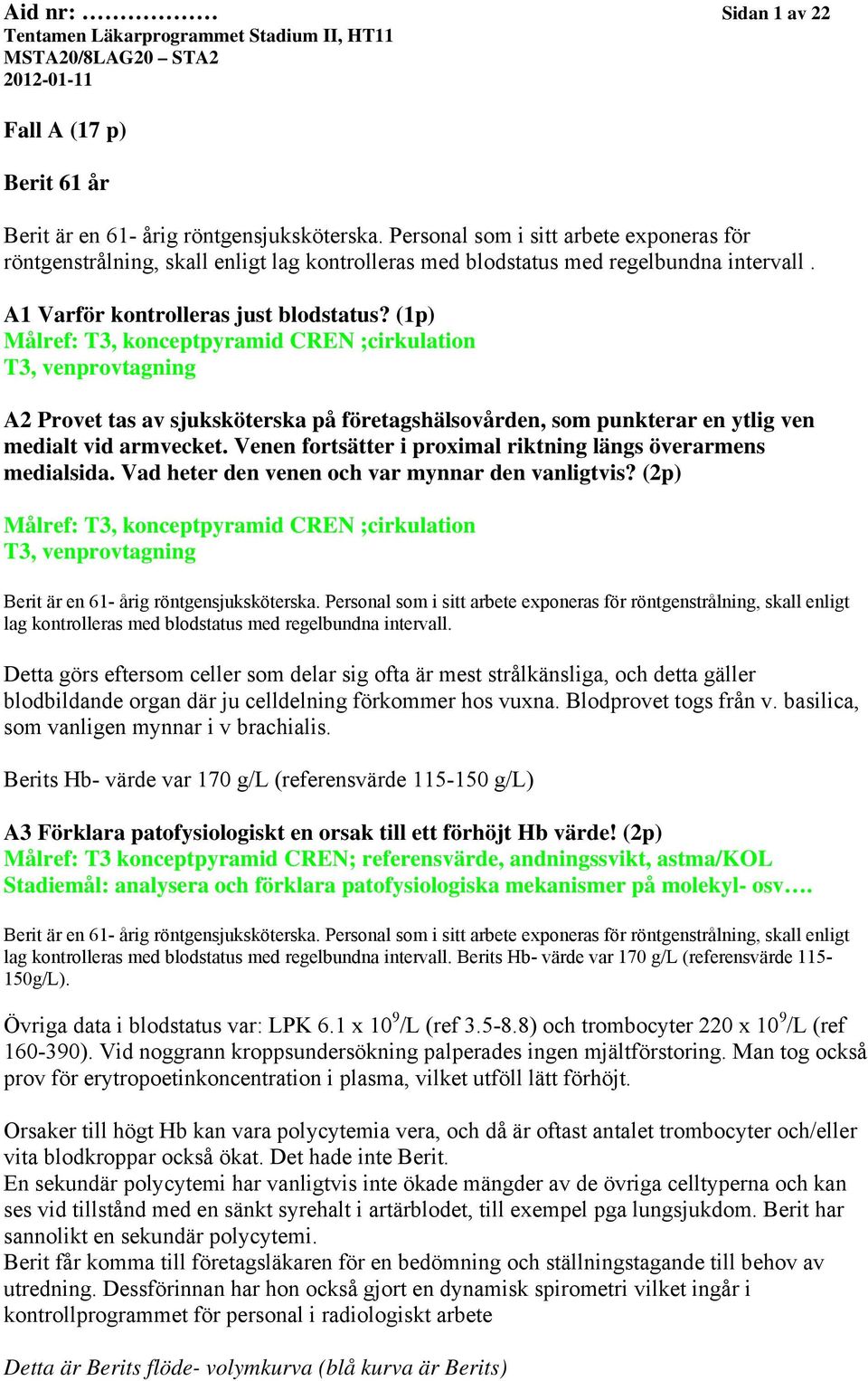 (1p) Målref: T3, konceptpyramid CREN ;cirkulation T3, venprovtagning A2 Provet tas av sjuksköterska på företagshälsovården, som punkterar en ytlig ven medialt vid armvecket.