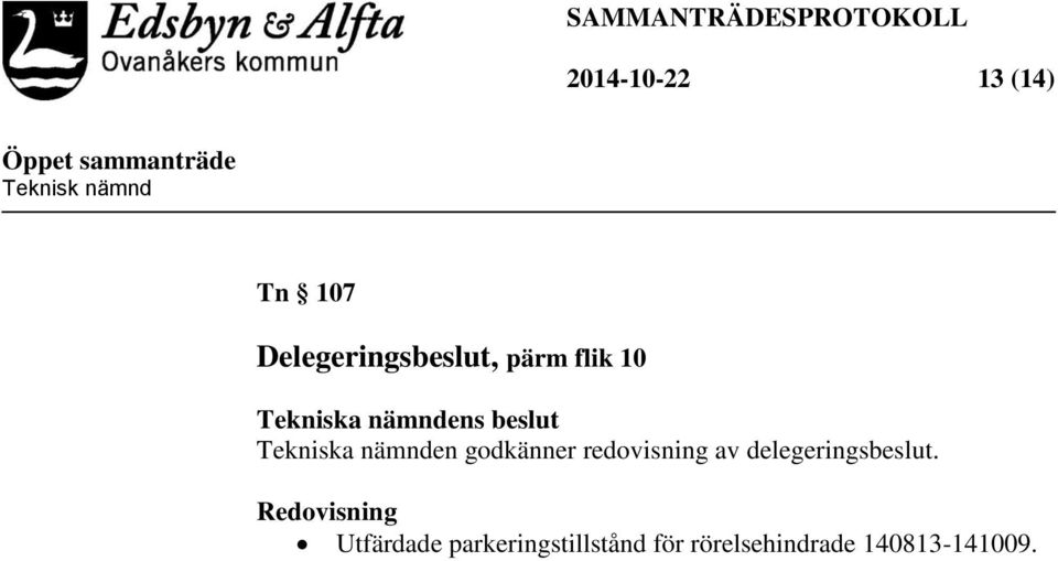 redovisning av delegeringsbeslut.