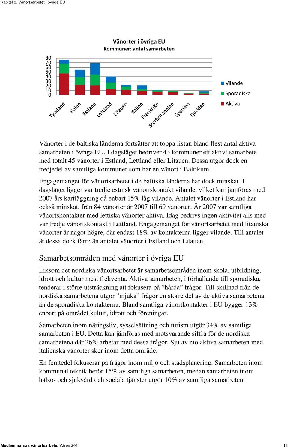 antal aktiva samarbeten i övriga EU. I dagsläget bedriver 43 kommuner ett aktivt samarbete med totalt 45 vänorter i Estland, Lettland eller Litauen.