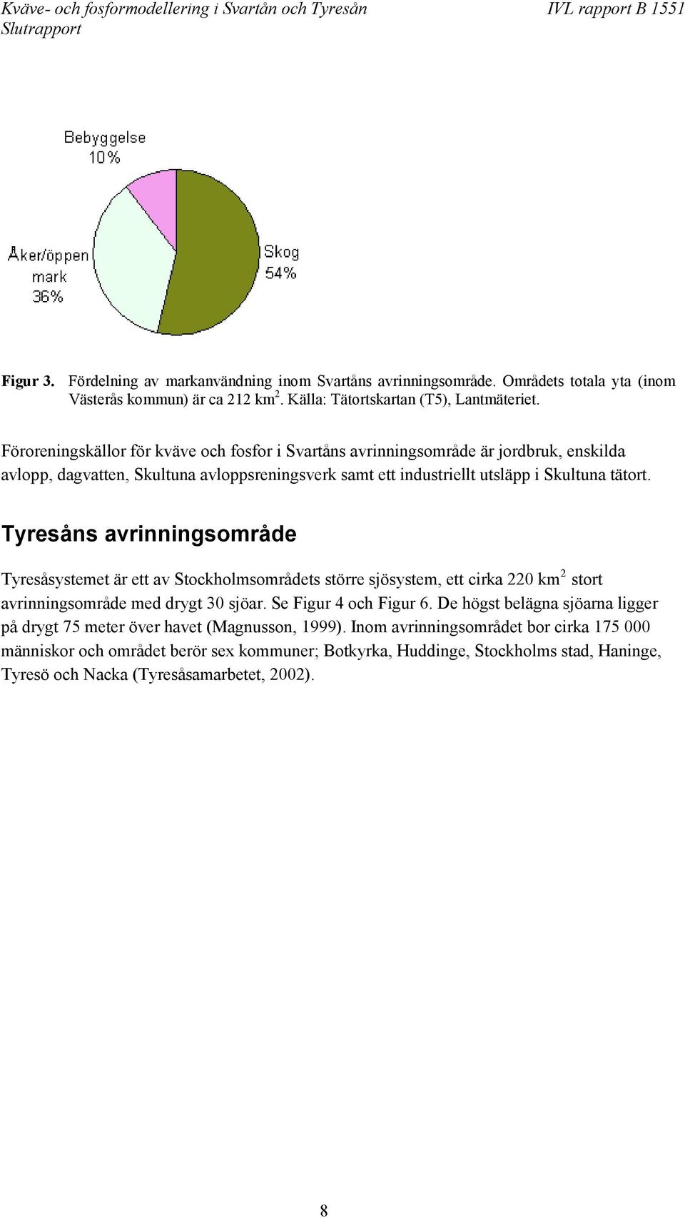 Tyresåns avrinningsområde Tyresåsystemet är ett av Stockholmsområdets större sjösystem, ett cirka 220 km 2 stort avrinningsområde med drygt 30 sjöar. Se Figur 4 och Figur 6.