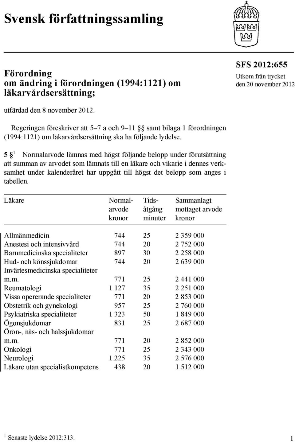 5 1 Normalarvode lämnas med högst följande belopp under förutsättning att summan av arvodet som lämnats till en läkare och vikarie i dennes verksamhet under kalenderåret har uppgått till högst det