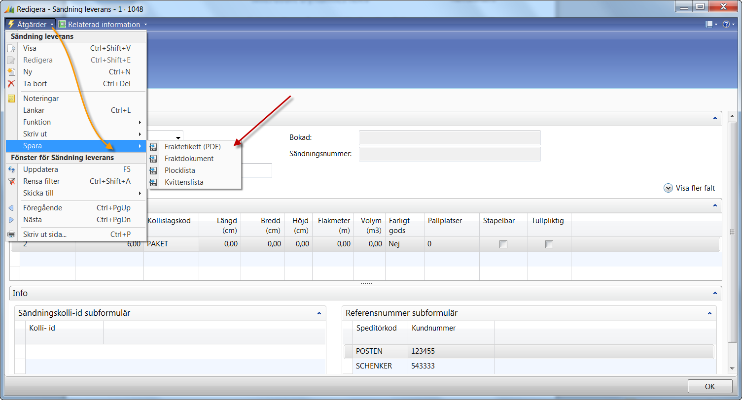 Extra funktionalitet i ovan fönster: Microsoft Dynamics NAV Du kan också välja Åtgärder Funktion om du vill boka utan att skriva ut.