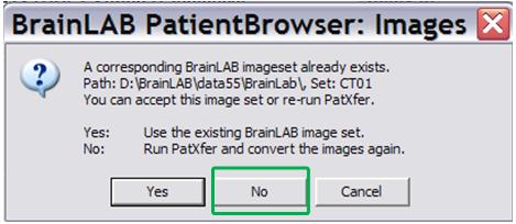 x används i kombination med ett behandlingsplaneringssystem som inte kommer från Brainlab, ska följande alternativ alltid väljas under import av en plan till ExacTrac: 1.