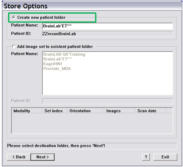 o eller på sidan Store Options i PatXfer väljer användaren aktivt alternativet Add image set to existent patient folder vilket inte är standard: Figur 3 PatXfer med dialogrutan Store Options under