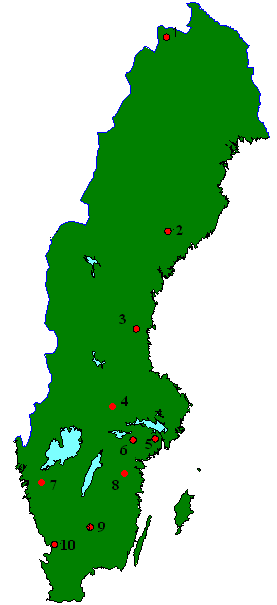 Sjöar X koordinat Y koordinat Abiskojaure 1 758208 161749 Remmarsjön 2 708619 162132 Stensjön 3 683673 154083 Övre Skärsjön 4 663532 148571 Stora 5 655587 158869 Envättern Älgsjön 6 655275 153234