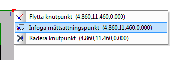 16 Kapitel 6 Måttsättning DDS-CAD Arkitekt 11 Om man klickar på den fyrkantiga knutpunkten vid måttlinjen kan man flytta knutpunkt för måttsättningen. Klicka sedan fast punkten på önskad position.