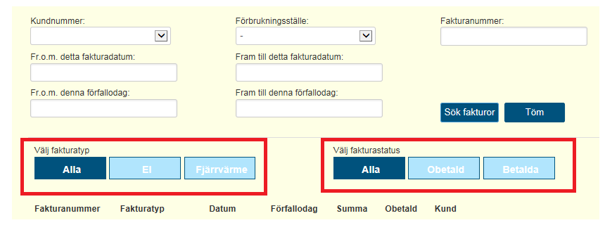 Bruksanvisning 12(13) Bild 10: Sökvillkor för fakturatjänst Sökvillkor med hjälp av vilka du kan söka fakturor: *kundnummer *förbrukningsplats (adress) *fakturadatum *fram till detta fakturadatum