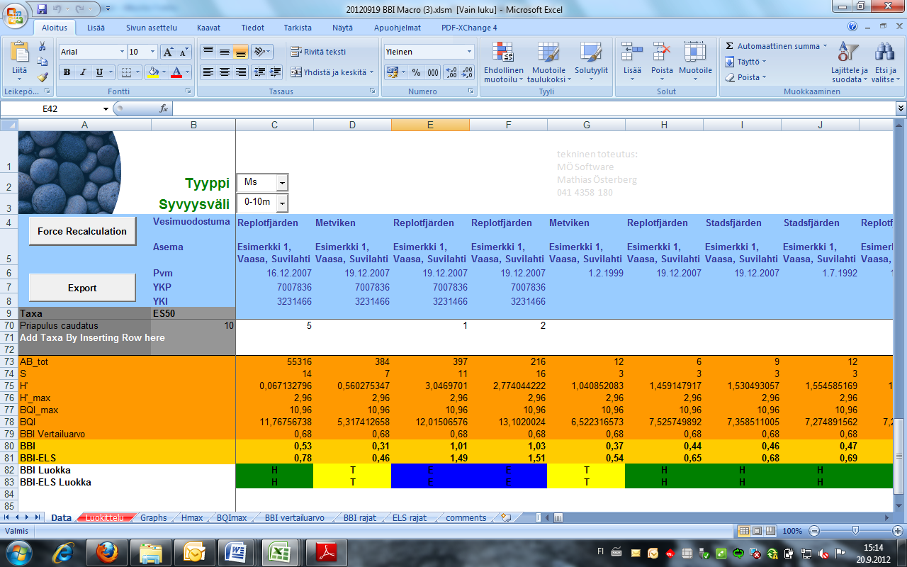 När alla uppgifter fyllts i: - Tryck Force recalculation (Makron utför nu beräkningar på BBI-indexet) OBS! Tryck alltid på Force calculation innan du går till nästa steg i makron.