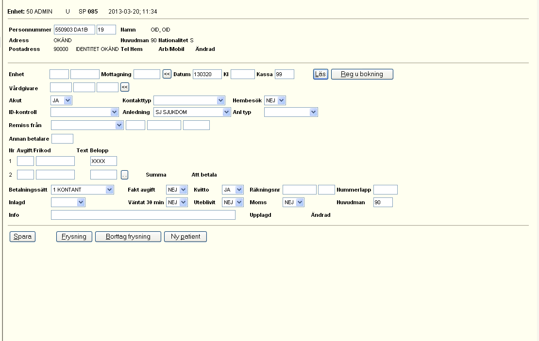 4.3 Registrering av besök Tänk på: - Betalningssätt: