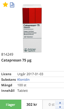 Bra att veta Symboler på läkemedel Utöver stjärnan som gör det möjligt att favoritmarkera en produkt så kommer du märka att det finns tre andra symboler som kan dyka upp i hörnet av