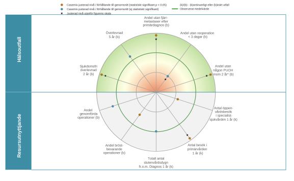 Exempel på hur Sveus presenterar värde utifrån analys av stora datamängder Diagram som jämför faktiska utfall Diagram som jämför faktiska med förväntade utfall Värdeekvationen som casemixjusterade