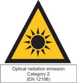 ARTIFICIELL OPTISK STRÅLNING: Enligt kraven i 2006/25/EG direktiv och EN 12198 standarden, är utrustningen en kategori 2.