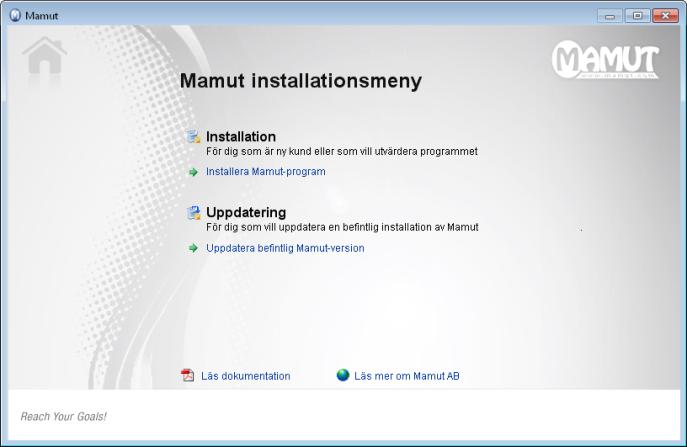 Installationsvägledning: en användare 3 Välkommen: Välj Installera Mamutprogram under Installation.