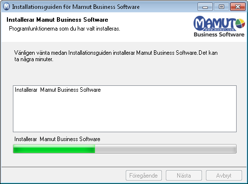 Installationsvägledning: en användare 7 Starta installationen: Innan programmet installeras visas en översikt som visar var Programfiler och Databasfiler installeras.