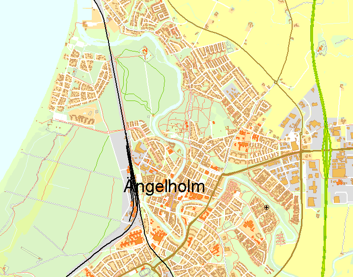 Nybrogatan/Östergatan Landshövdingegatan Järnvägsgatan Gatu- och vägförbindelser över Rönne å Figur 12: Gatu- och vägförbindelser över Rönne å i centrala
