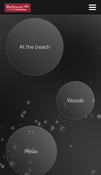 ReSound Relief TM appfunktioner Med appen kan du sköta ditt personliga bibliotek med ljudterapifiler och skapa egna ljudlandskap med hjälp av miljöljud och korta musikstycken Skapa ett nytt