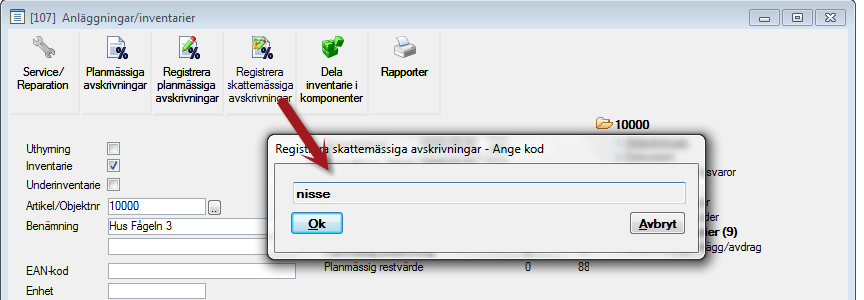 REGISTRERA TIDIGARE SKATTEMÄSSIGA AVSKRIVNINGAR Det är även möjligt att lägga in tidigare års skattemässiga avskrivning på inventarien.