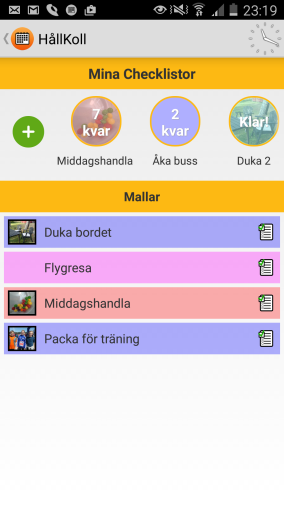 Du ser hur många punkter som är av bockade och hur många som är kvar. Checklistan kan kopplas till kalendern. Det är även möjligt att skapa en checklista direkt i kalendern.