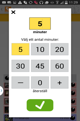 13 I timern visar en cirkel tidsnedräkningen, ställ in antalet minuter och starta nedräkningen. När tiden har räknats ned ljuder en larmsignal och skärmen blinkar.