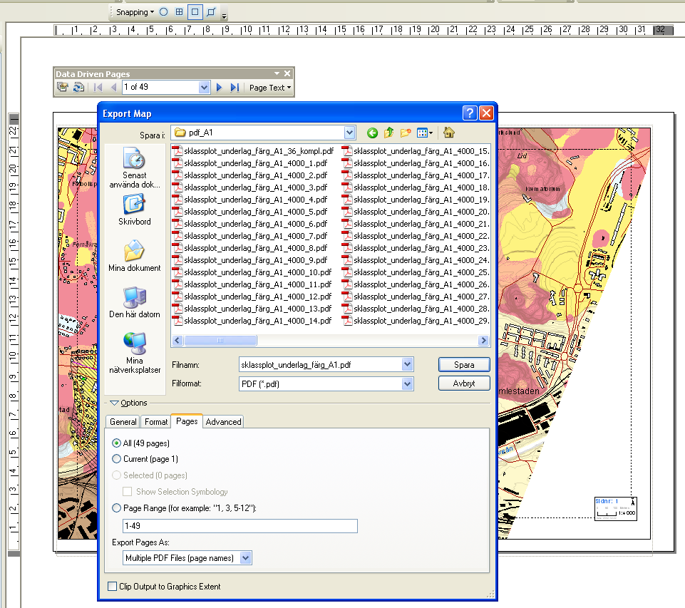 13 Kartproduktion ArcGIS Data Driven Pages Mycket användbart för att skapa en t ex pdf kartserie (t ex i 1:4000, 1:10.