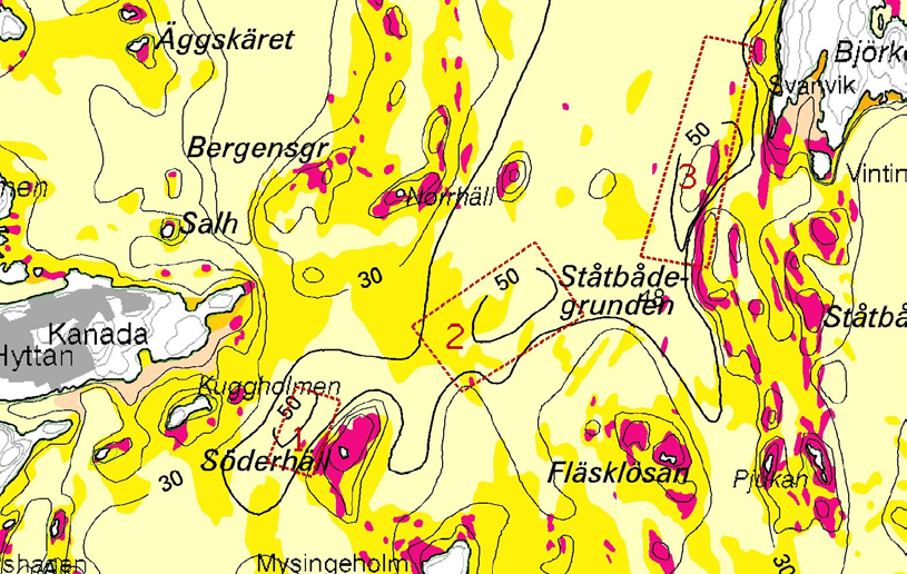 2 Inventering av befintliga underlag SGU* har publicerat en maringeologisk karta (Nynäshamn 9i) utifrån sin kartering av området under åren 1995 96.