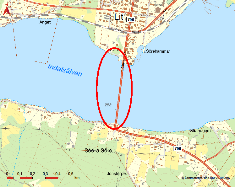 Bild 3. Utredningsområde för vägplan 2.4. Tidigare utredningar Förstudie I augusti år 2012 upprättades en Förstudie - Samhällsanalys väg 796, Litsbron.