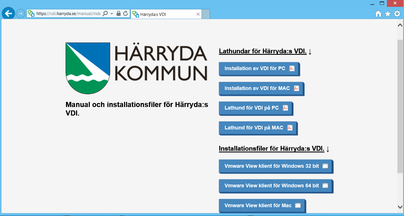 3. Du kommer nu till sidan Manual och installationsfiler för Härrydas VDI 4.