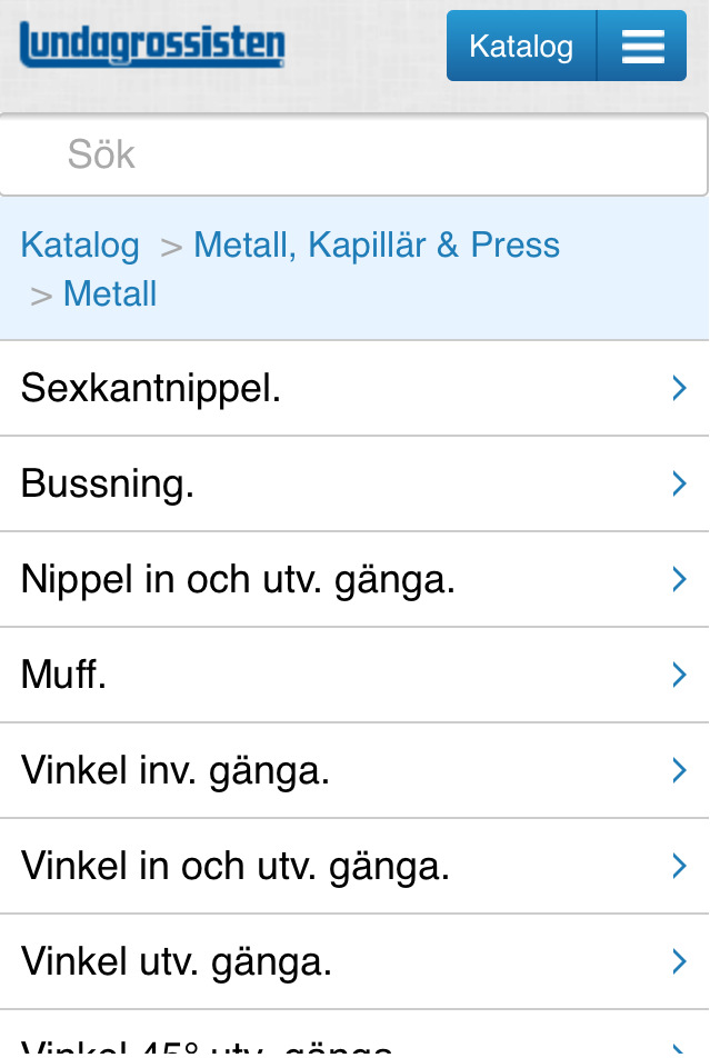 Du kan även gå ut till huvudmenyn och öppna katalogen därifrån. Katalogen är upplagd på samma sätt som vår tryckta katalog och den på hemsidan.