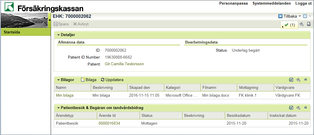 19. Klicka på knappen för att spara den bifogade bilagan i ärendet.